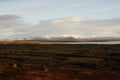 Hverfjall crater covered in snow on Iceland lake Royalty Free Stock Photo