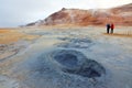 HVERIR, ICELAND, 26 SEPTEMBER, 2019: Tourists visiting the geothermal region of Hverir in Iceland near Myvatn Lake