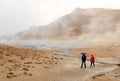 HVERIR, ICELAND, 26 SEPTEMBER, 2019: Tourists visiting the geothermal region of Hverir in Iceland near Myvatn Lake