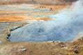 HVERIR, ICELAND, 26 SEPTEMBER, 2019: Tourists visiting the geothermal region of Hverir in Iceland near Myvatn Lake