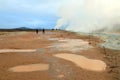 HVERIR, ICELAND, 26 SEPTEMBER, 2019: Tourists visiting the geothermal region of Hverir in Iceland near Myvatn Lake