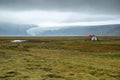 Hvitarnes hut and Langjokull glacier Royalty Free Stock Photo