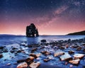 Hvitserkur 15 m height. Fantastic starry sky Royalty Free Stock Photo