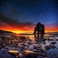 Hvitserkur 15 m height. Fantastic starry sky Royalty Free Stock Photo