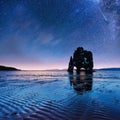 Hvitserkur 15 m height. Fantastic starry sky Royalty Free Stock Photo