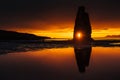 Hvitserkur 15 m height. Is a spectacular rock in the sea on the Northern coast of Iceland. this photo reflects in the water aft