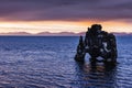 Hvitserkur 15 m height. Is a spectacular rock in the sea on the Northern coast of Iceland. this photo reflects in the water aft