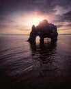 Hvitserkur Rock in Northwest Iceland. Aerial view