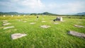 Hwangnyongsa Temple site landscape view with remaining stones of the ruins of the Buddhist temple Gyeongju South Korea Royalty Free Stock Photo