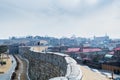 Hwaseong fortress and watch tower in Suwon city, South Korea. A famous touristic site of stone wall built in the late 18th century Royalty Free Stock Photo