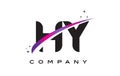 HY H Y Black Letter Logo Design with Purple Magenta Swoosh