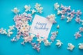 Hyacinth flowers on blue background with heart