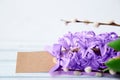 Hyacinth flowers with tag. Pantone Trend Ultraviolet