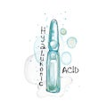 Hyaluronic acid ampoule watercolor illustration injection ampule