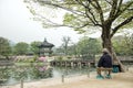 Hyangwonjeong hexagonal pavilion of Gyeongbokgung Palace in Seoul, Korea. Erected by royal command of King Gojong in 1873