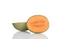 Hybrid cantaloupe honeydew melon sliced in half