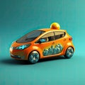 Hybrid car 3d cartoon illustration - Generative AI.