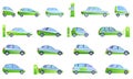Hybrid car icons set, cartoon style