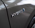 hybrid car Logo on the back side of automobile Royalty Free Stock Photo