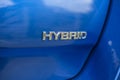 Hybrid car sign. Ecology vehicle safe to environment Royalty Free Stock Photo