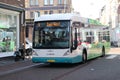 Hybrid city bus line 4 in Leiden in the Netherlands, driven by Arriva in the breestraat.
