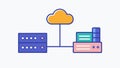 Hybrid Cloud Model An illustration comparing onpremises and cloud solutions featuring a split view of a traditional Royalty Free Stock Photo
