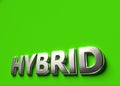 Hybrid 3D sign or logo concept placed on green surface with copy space above it. New ecological technologies concept. 3D rendering Royalty Free Stock Photo