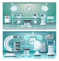 Hybrid operating isometric medicine hospital operating rooms on medical vector illustration.