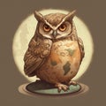 Hybrid owl and globe, caricature, fantastic bird of prey,