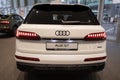 hybrid SUV Car Audi e-tron Q7 quattro, taillights, white multi-drive vehicle in showroom rear view, Sustainable Mobility,