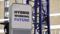 Hybrid working future sign in a city setting under construction