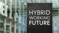 Hybrid working future sign in front of a modern office building Royalty Free Stock Photo