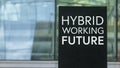 Hybrid Working Future on a sign outside a modern glass office building Royalty Free Stock Photo