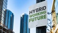 Hybrid Working Future Worn Sign in Downtown city setting Royalty Free Stock Photo