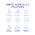 Hybrid workplace blue gradient concept icons set