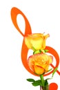 Hybrid yellow and orange shade roses with music note symbol background Royalty Free Stock Photo