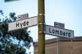 Hyde and Lombard street sign in San Francisco California Royalty Free Stock Photo