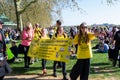 HYDE PARK, LONDON, ENGLAND- 24 April 2021: rotesters holding a WE STAND FOR FREEDOM banner at an anti-lockdown protest in London