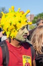 HYDE PARK, LONDON, ENGLAND- 29 May 2021: Man dressed as a coronavirus microbe at a Unite For Freedom anti-lockdown protest