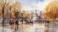 Hyde Park Watercolor On Light Background With High Detail