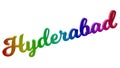 Hyderabad City Name Calligraphic 3D Rendered Text Illustration Colored With RGB Rainbow Gradient
