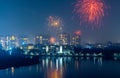 Hyderabad cityscape in India. illuminated with Diwali festival fireworks