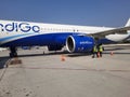 Hyderabad, India - January 25 2021: airplane at airport, indigo air plane in the airport.