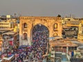 Hyderabad / India - March 2021: Street market near Charminar tower. Best destination in IncredibIe India