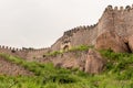 Low angle view of the stone fortification walls of the ancient Golconda Fort