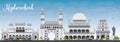 Hyderabad Skyline with Gray Landmarks and Blue Sky.