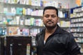 Hyderabad, Telangana, India. june-29-2020: shopkeeper running his business, corona pandemic concept, medical store