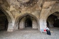 The ancient arches in a hallway in the ruins of the historic Golconda fort