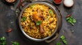 Delectable Hyderabadi Chicken Biryani Delight, Top-View Culinary Temptation