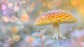 Hydnum repandum mushroom hedgehog on a serene and peaceful pastel colored background